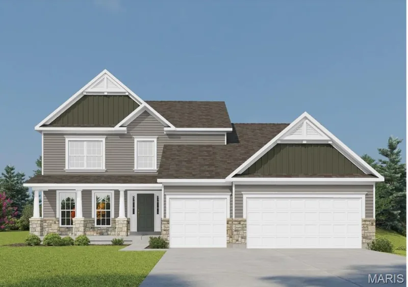 Craftsman-style home with board and batten siding, stone siding, driveway, and roof with shingles — 0 Bridgeport - Montage at Hawk Ridge, Lake St. Louis, MO 63367