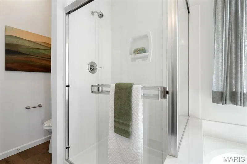 Bathroom with a stall shower and dark wood finished floors — 0 Chesapeake @ Montage at Hawk Ridge, Lake St. Louis, MO 63367