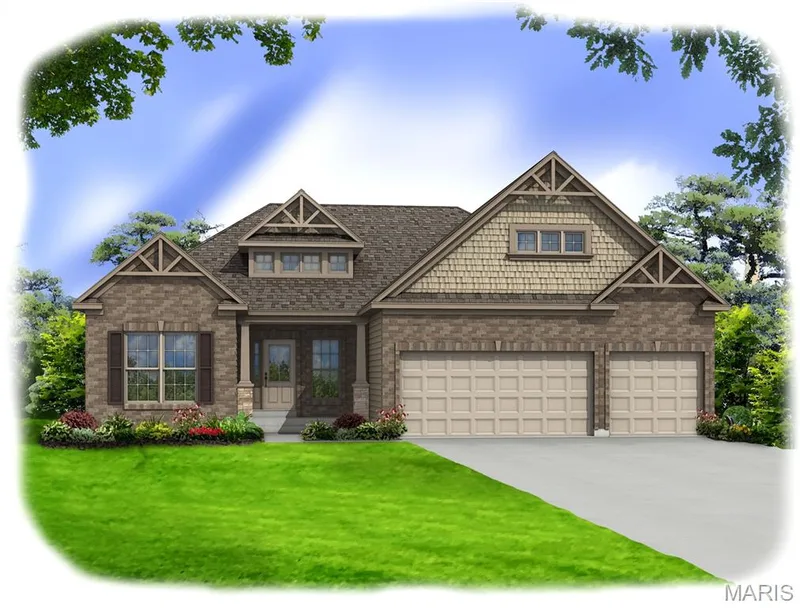 View of front of house featuring brick siding, a front lawn, and driveway — 0 Pierce @ Montage at Hawk Ridge, Lake St. Louis, MO 63367
