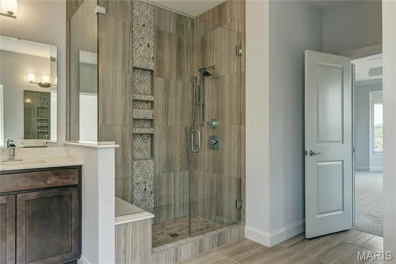 Bathroom featuring a stall shower and vanity — 0 Pierce @ Montage at Hawk Ridge, Lake St. Louis, MO 63367