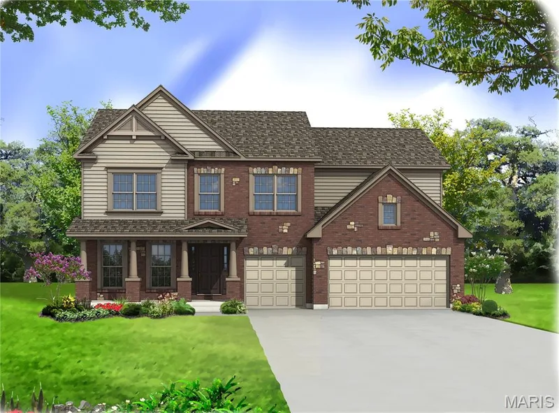 View of front of property with a front lawn, driveway, a porch, and brick siding — 0 Windsor @ Montage at Hawk Ridge, Lake St. Louis, MO 63367