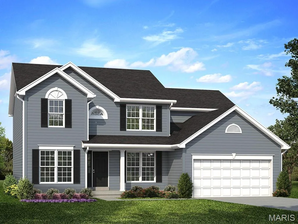 Traditional home with a front yard, driveway, and a shingled roof — 563 Edison Way, Wentzville, MO 63385