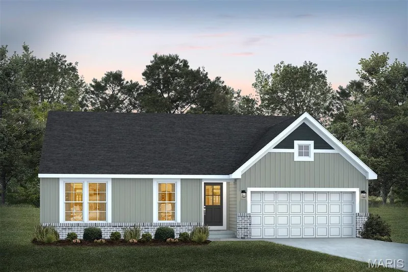 View of front of house featuring driveway, a porch, roof with shingles, and a lawn — 1 TBB Rochester @ Kreder Farms, St Charles, MO 63304