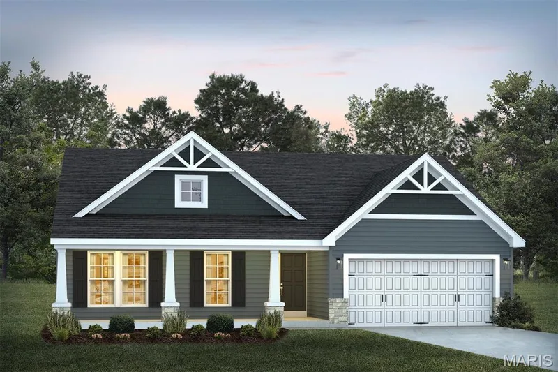 Craftsman-style house with a porch, concrete driveway, a yard, and an attached garage — 1 TBB Rochester @ Kreder Farms, St Charles, MO 63304