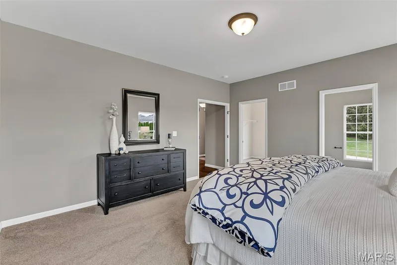 Carpeted bedroom featuring a spacious closet and baseboards — 1 TBB Sienna @ Kreder Farms, St Charles, MO 63304
