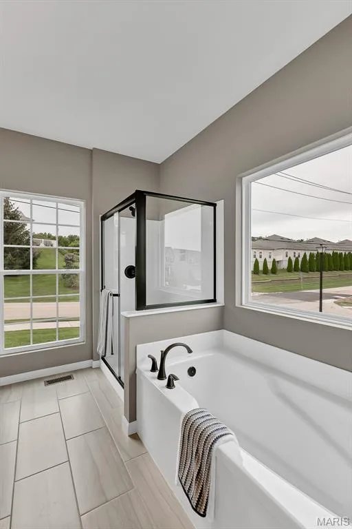 Bathroom with a garden tub and a shower stall — 1 TBB Sienna @ Kreder Farms, St Charles, MO 63304