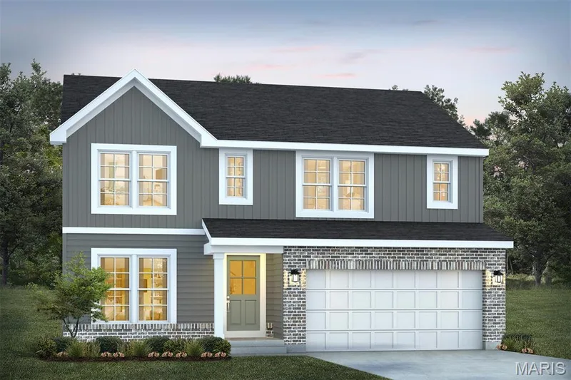 View of front of home featuring an attached garage, concrete driveway, and roof with shingles — 1 TBB Barkley @ Kreder Farms, St Charles, MO 63304