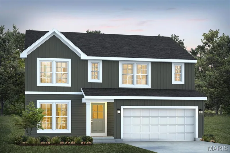 View of front facade with a shingled roof, concrete driveway, and a garage — 1 TBB Barkley @ Kreder Farms, St Charles, MO 63304