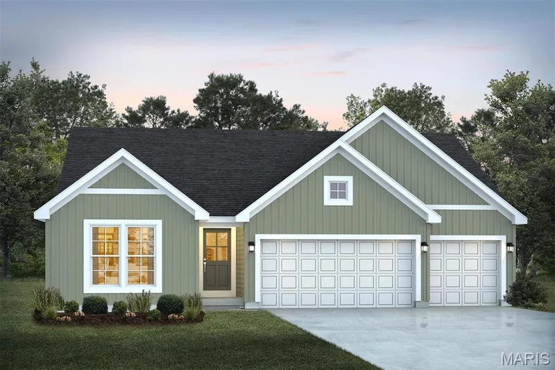 View of front of property featuring a shingled roof, driveway, an attached garage, and a front lawn — 1 TBB Westbrook @ Kreder Farms, St Charles, MO 63304