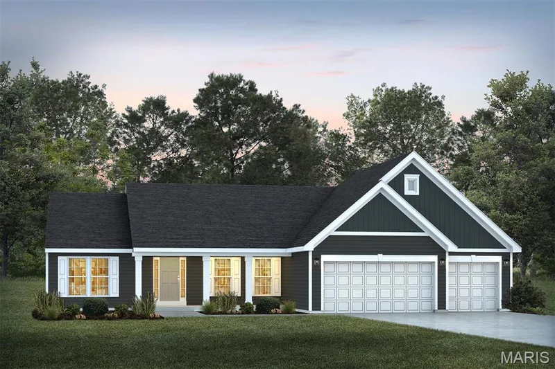 View of front of home featuring a porch, driveway, a lawn, and roof with shingles — 1 TBB Waverly @ Kreder Farms, St Charles, MO 63304