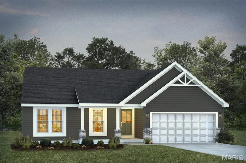 Craftsman-style house with a porch, driveway, a front yard, and roof with shingles — 1 TBB Rockport @ Creekside Sommers, O'Fallon, MO 63367