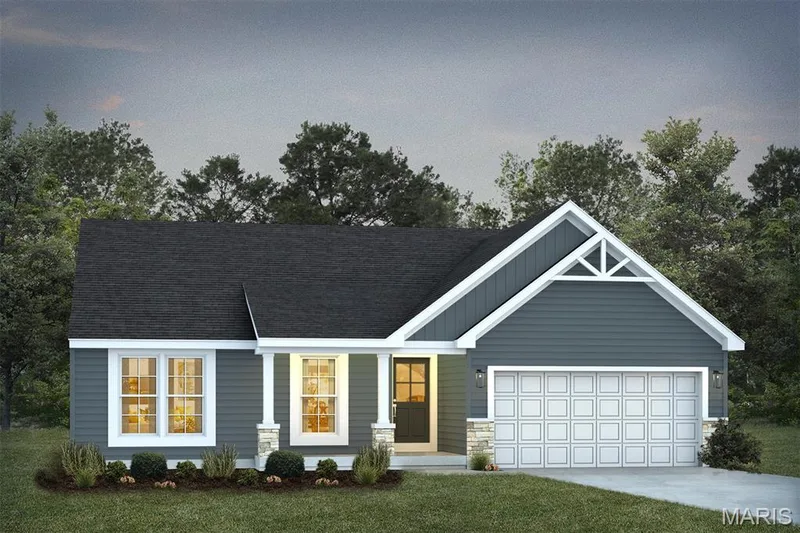 Craftsman-style house with concrete driveway, a front yard, a porch, and roof with shingles — 1 TBB Rockport @ Creekside Sommers, O'Fallon, MO 63367