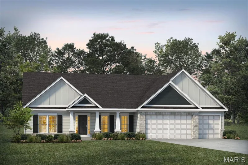 Craftsman inspired home with board and batten siding, covered porch, a lawn, driveway, and a garage — 1 TBB Monaco @ Chateau De Fond Du Lac, Lake St. Louis, MO 63367