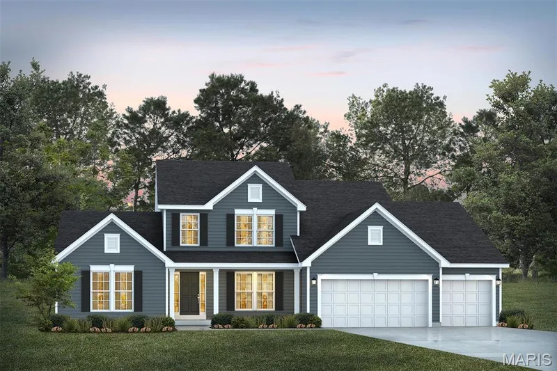 Traditional-style home featuring concrete driveway, a yard, a garage, and roof with shingles — 1 TBB Bridgeport @Willow Grove, Dardenne Prairie, MO 63368