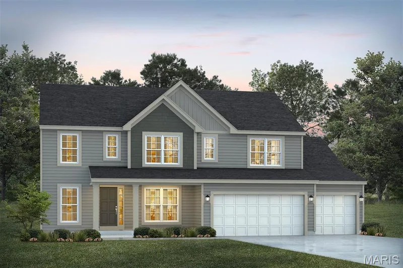 Traditional home featuring concrete driveway, a lawn, and roof with shingles — 1 TBB Princeton @Willow Grove, Dardenne Prairie, MO 63368