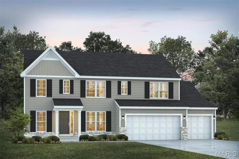 Traditional-style home featuring concrete driveway, roof with shingles, and a front lawn — 1 TBB Princeton @ Creekside Sommers, O'Fallon, MO 63367