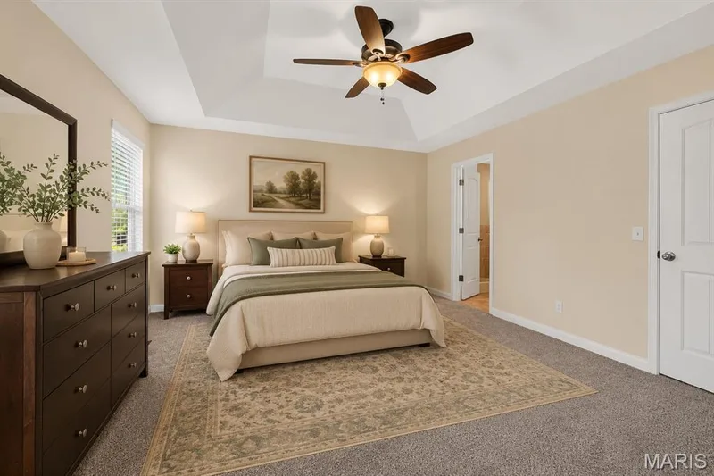 Virtually staged primary bedroom. — 4216 Broken Rock Drive, Wentzville, MO 63385