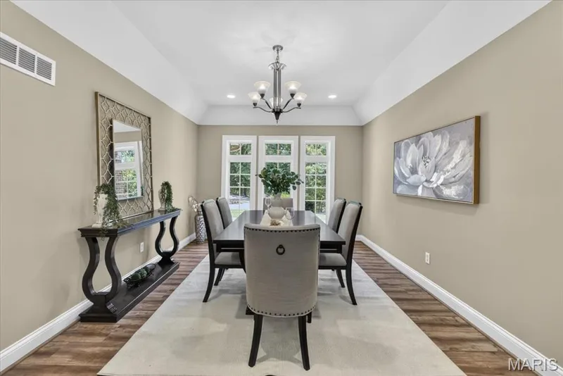 Spacious dining room with coffered ceiling — 18517 Gredan Court, Wildwood, MO 63069