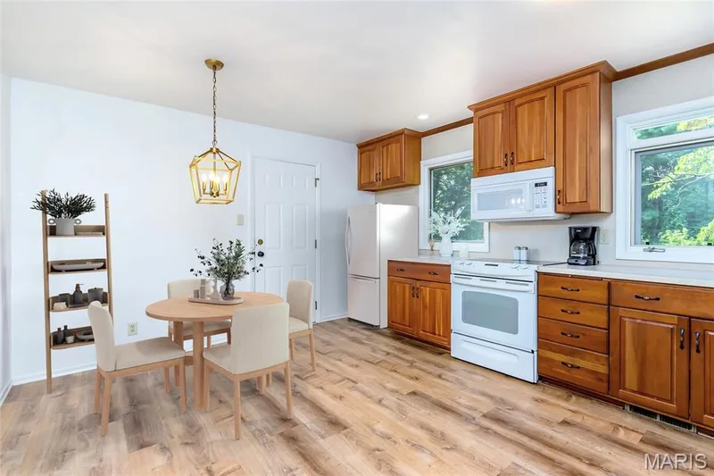 Updated kitchen with new vinyl flooring and lighting. — 250 Brixham Drive, Chesterfield, MO 63017