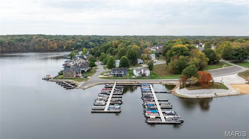 Bird's eye view of a nearby body of water and numerous boat docks — 10107 Greenbriar Court, Foristell, MO 63348