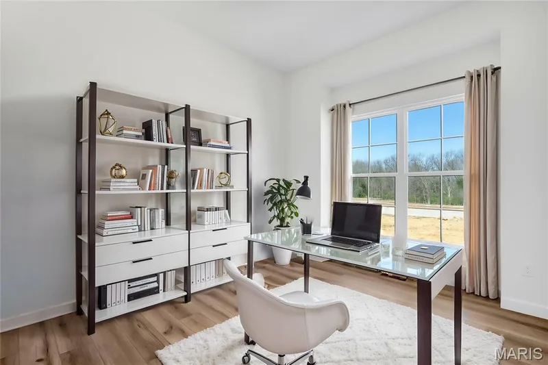 Bedroom #3 with Box Bay plenty of room for queen sized bed or a home office. (Virtual Staging shown in photo) — 308 Schaper Estates Xing, Foristell, MO 63348