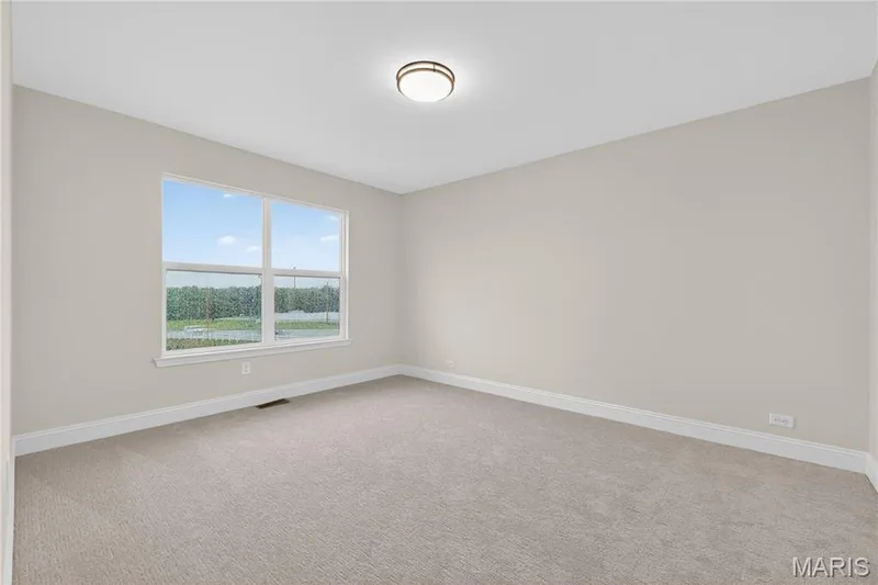 Bedroom featuring neutral-toned carpeting, light-colored walls, and a large window — 369 Strawberry Grove Drive, O'Fallon, MO 63376