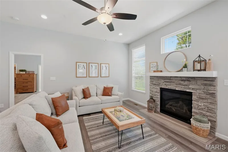 Cozy stacked stone gas fireplace — 411 Knothole Lane, Wentzville, MO 63385