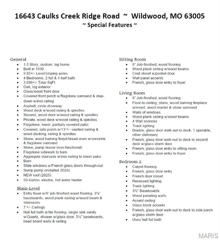 Special Features — 16643 Caulks Creek Ridge Road, Wildwood, MO 63005