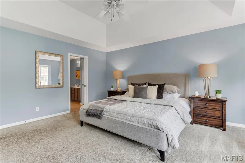 15x14 main floor primary bedroom has lit ceiling light. — 6 Country Bluff Court, St Charles, MO 63301