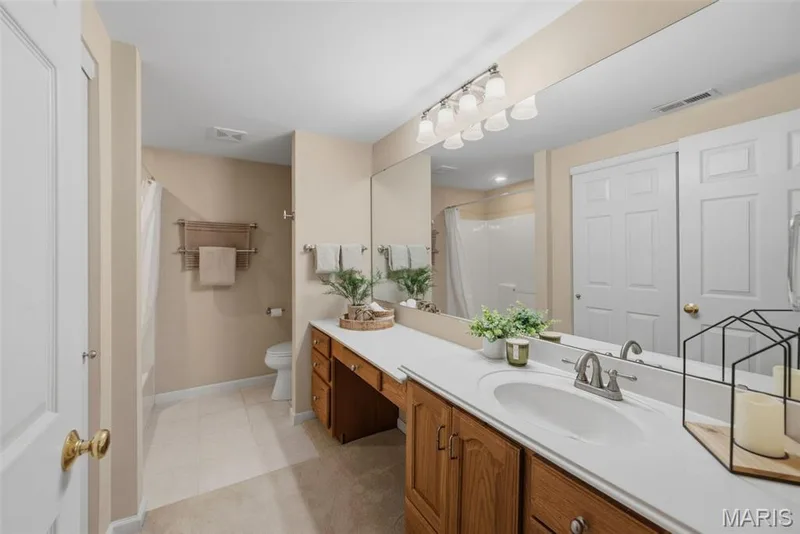 Lower level 3rd full bath with tub/shower combo, extra large linen closet, and built in makeup vanity! — 202 Highland Meadows Drive, Wentzville, MO 63385