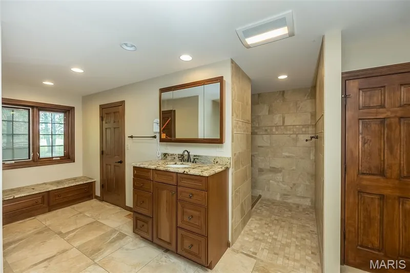 Full bath featuring a walk in shower, recessed lighting, and vanity — 2731 Christy Avenue, Wildwood, MO 63040