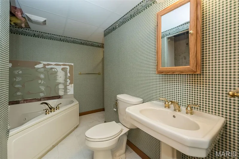 Full bathroom with a whirlpool tub, toilet, and a sink — 2731 Christy Avenue, Wildwood, MO 63040