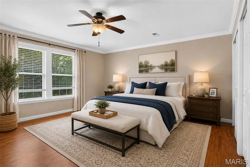 Primary bedroom virtually staged — 110 Antoinette Terrace, Lake St. Louis, MO 63367