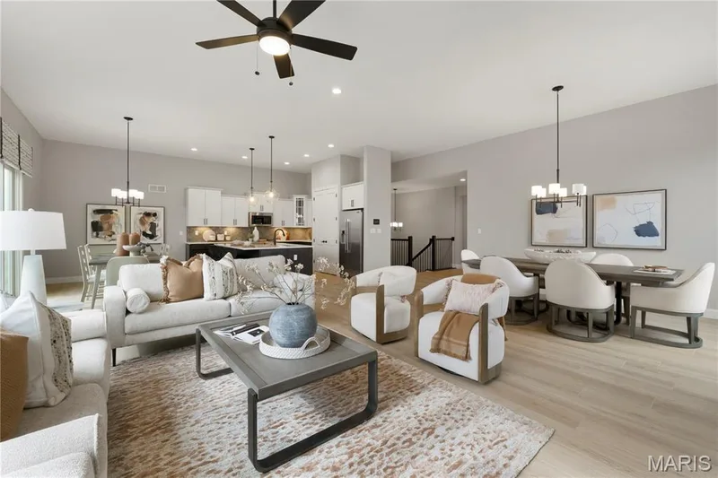 View from Great Room into the Dining and Kitchen areas — 14 Cedarstone Court, Dardenne Prairie, MO 63368