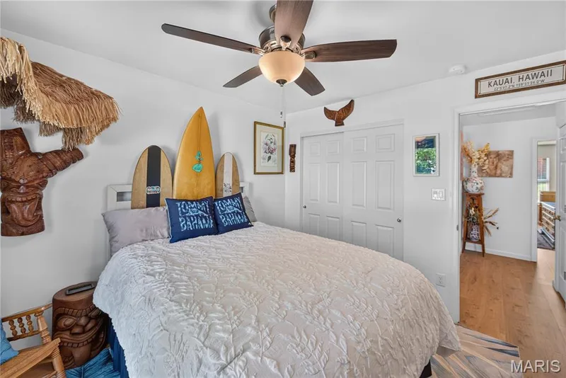 Bedroom #2 with Full-Size Closet, Wall Mural Detail & Electric Fireplace that STAYS! — 156 Hidden Bluffs Drive, Lake St. Louis, MO 63367