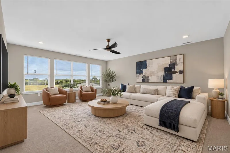 Bonus Room featuring recessed lighting, ceiling fan, and carpeted flooring — 26 Valor Way, O'Fallon, MO 63385