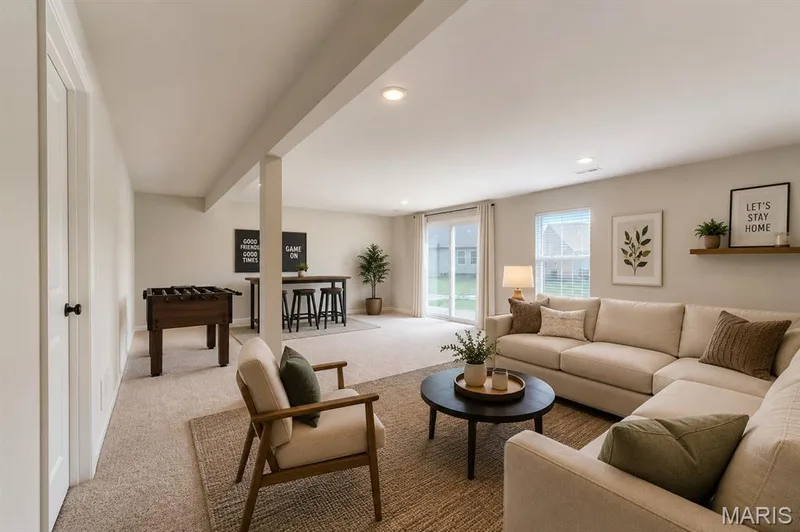 Virtual stagePartially finished basement with rec room, framed out for a 4th bedroom and bathroom rough in — 118 Riding Crop Lane, Wentzville, MO 63385