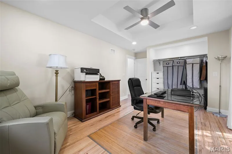 3rd bedroom features a tray ceiling and new ceiling fan — 312 Diplomat Lane, Chesterfield, MO 63017