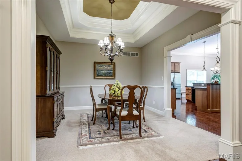 Exquisite dining with with custom detail. Look at that ceiling!!!! — 1209 Silver Fern Drive, Lake St. Louis, MO 63367