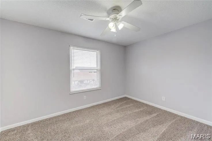 Neutral tone wall paint with a white trim, complemented by a textured carpet flooring — 1430 Summergate Parkway #J, St Charles, MO 63303