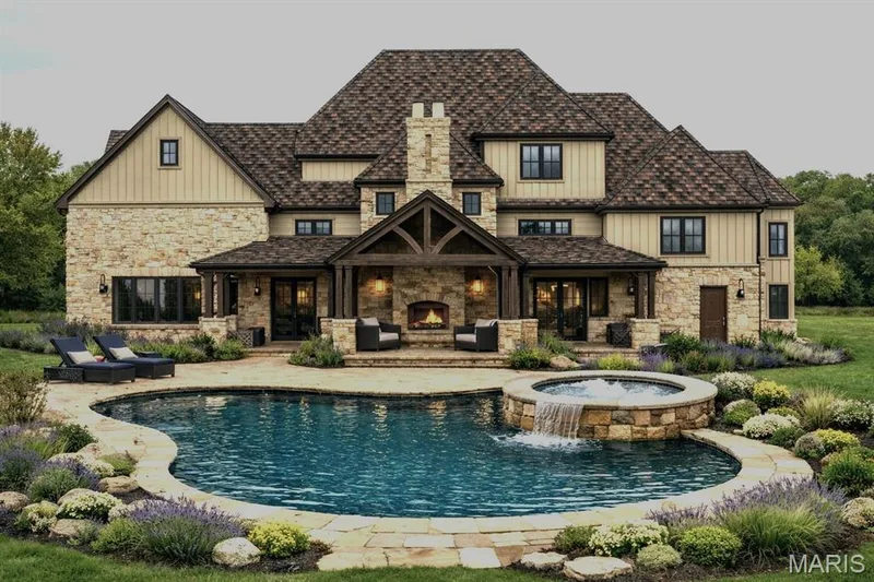 AI Rendering of the Rear Elevation with a pool — 16404 Clayton Road, Wildwood, MO 63011
