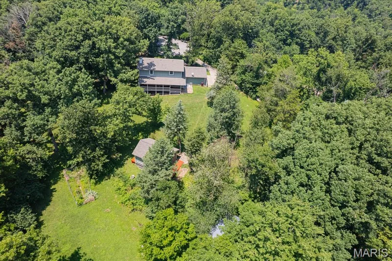 Top view of property layout gives structure placement perspective to yard and pasture — 44 Wilderness Lane, Defiance, MO 63341