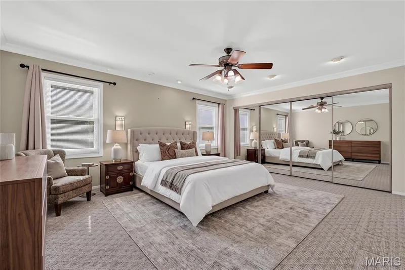 Digitally staged Primary Bedroom — 1632 Lochcrest Drive, Chesterfield, MO 63017