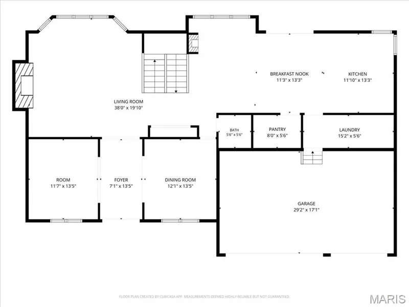 The main level floor plan with dimensions shows the open floor plan of the home. — 31 Pinewood Court, Dardenne Prairie, MO 63368