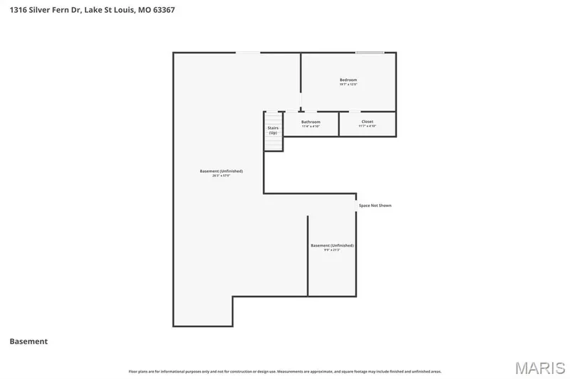Lower level floor plan (note: furnace area not shown) — 1316 Silver Fern Drive, Lake St. Louis, MO 63367