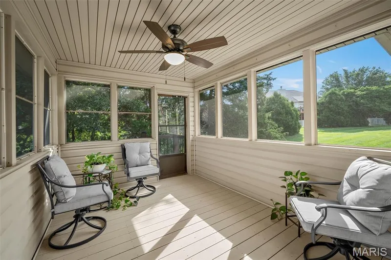 Screened in sunroom/deck with ceiling fan. — 3416 Sun Bear Court #830C, Wentzville, MO 63385