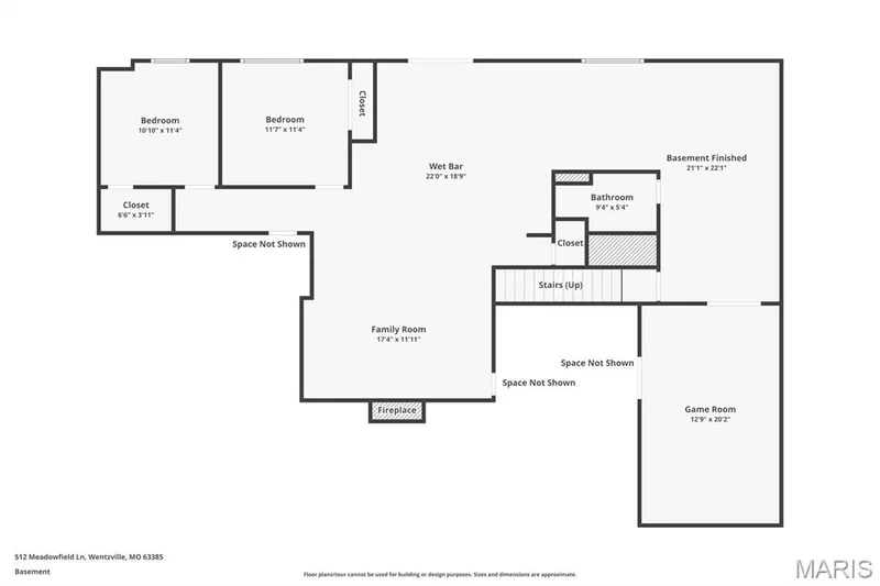 Floorplan of LL with 2 more BedRms &  so much Entertaining Space! — 512 Meadowfield Lane, Wentzville, MO 63385