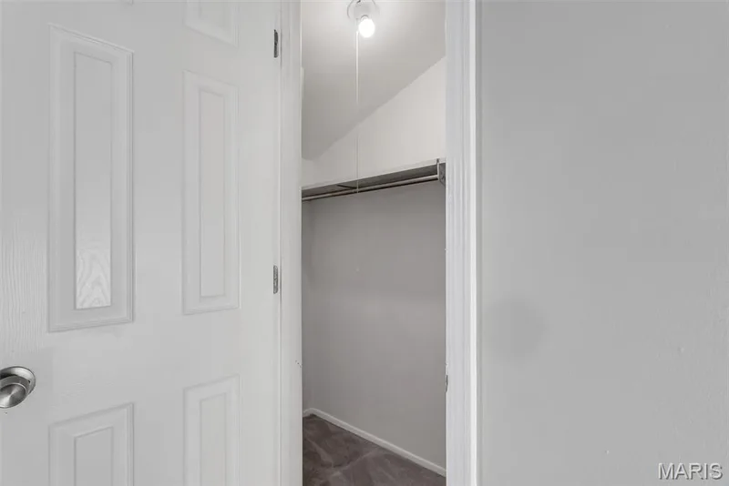Interior closet featuring a single hanging rod, overhead lighting, and wood-finish flooring — 43 Breezy Knoll Lane, Lake St. Louis, MO 63367