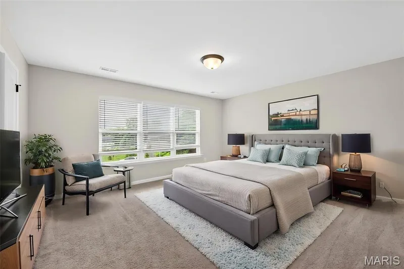 Primary Bedroom, Virtually Staged.  With walk in closet & nice sized primary bathroom. — 2810 McClay Road, St Charles, MO 63303