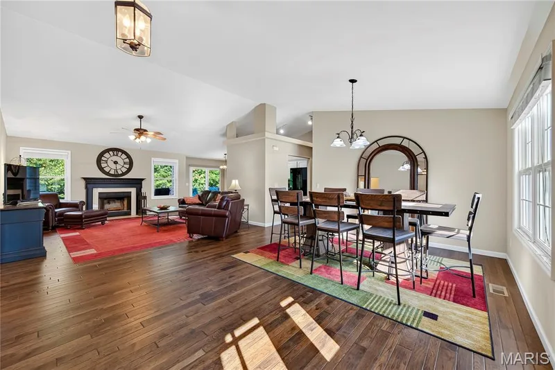 Main Living Area, Entry Foyer, Dining Room and Great Room with Vaulted Ceilings and Wood Flooring — 167 Rightfield Drive, O'Fallon, MO 63366